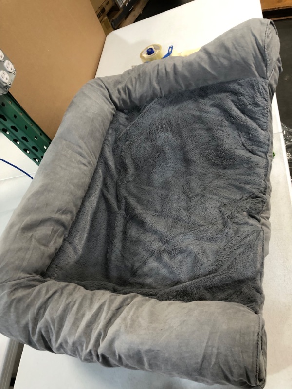 Photo 2 of **USED/SEE NOTES** Furhaven Plush & Suede Sofa-Style Memory Foam Dog Bed - Gray, Large Plush & Suede Gray Large Memory Foam