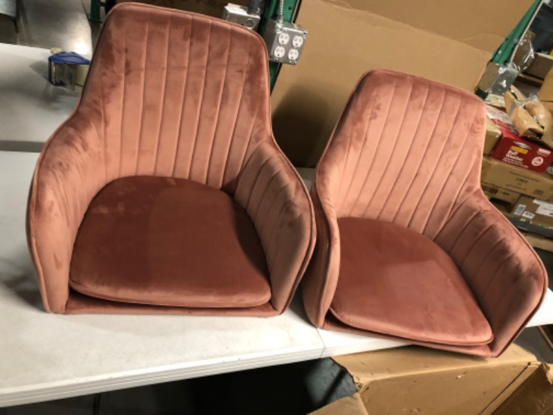 Photo 2 of **USED/MISSING HARDARE**CangLong Furniture Modern Accent Arm Chairs Club Guest with Gold Metal Legs, Set of 2, Pink