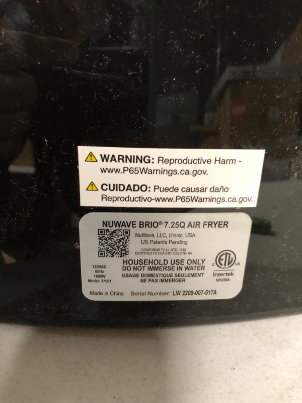 Photo 4 of *USED/SEE NOTES* Nu Wave Brio 7-in-1 Air Fryer Oven, 7.25-Qt with One-Touch Digital Controls, 50°- 400°F Temperature Controls in 5° Increments, Black 7.25QT Brio