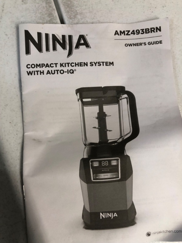 Photo 13 of **USED/ SEE NOTES* Ninja AMZ493BRN Compact Kitchen System, 1200W, 3 Functions for Smoothies, Dough & Frozen Drinks with Auto-IQ, 72-oz.* Blender Pitcher, 40-oz. Processor Bowl & 18-oz. Single-Serve Cup, Grey