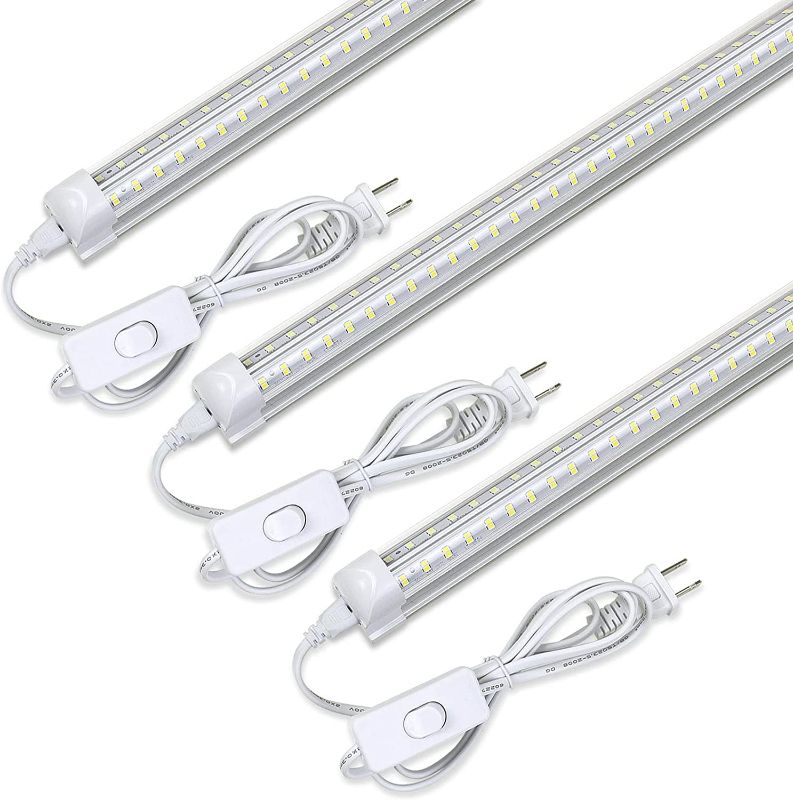 Photo 1 of *USED* 4 CT. LELEJU LED Shop Light 2ft, 3100lm, 6000K, 25W, Clear Cover, V-Shape, T8 LED Light Fixture and Linkable Tube Lights, Corded Electric with ON/Off Switch 