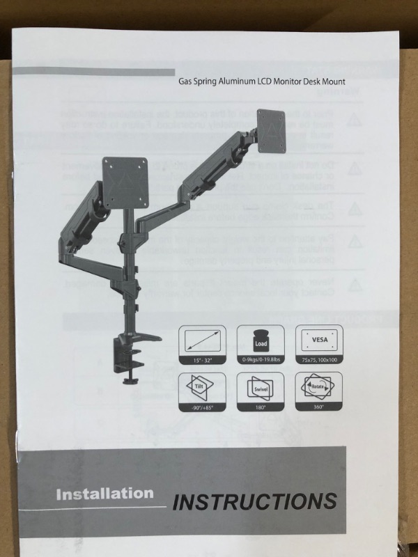 Photo 2 of *MISSING PIECE* JOY worker Dual Monitor Mount, Gas Spring Double Arm Monitor Mount Desk Stand For Display 15"-32",Height Adjustable Computer Monitor Stands for 2 Monitors,Holds up to 19.8lbs 