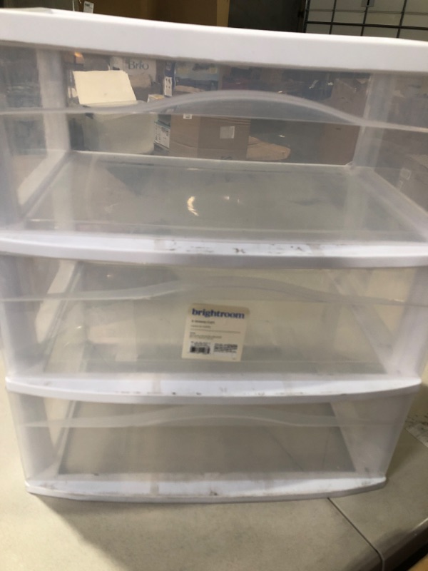 Photo 1 of 3 Drawer Wide Cart Storage Plastic white