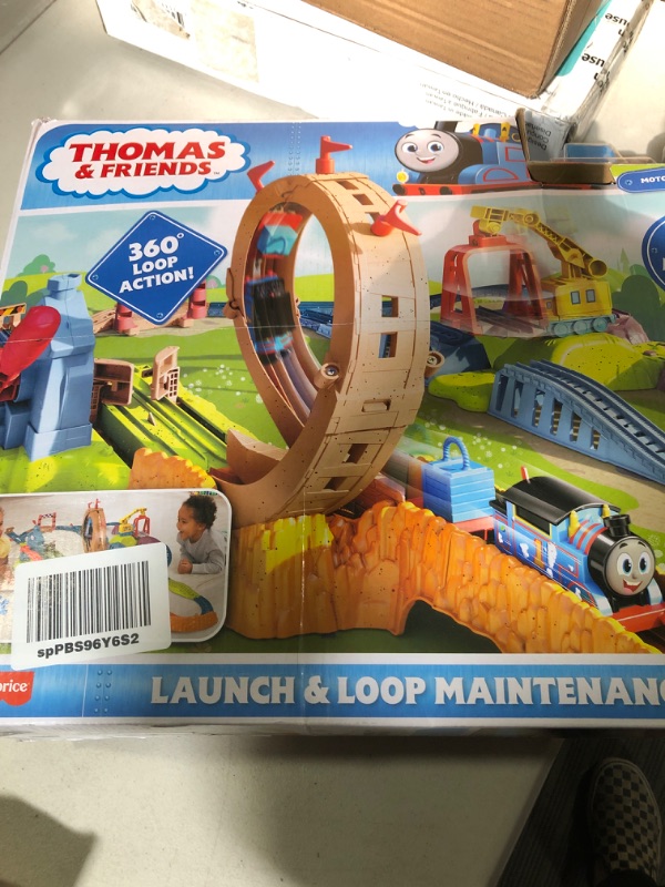 Photo 2 of Fisher-Price Thomas and Friends Train Set with Loop the Loop Action, Thomas Motorized Toy Train, Carly the Crane, Maintenance Yard? Standard Launch & Loop Set