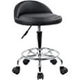 Photo 3 of  Leather Round Rolling Stool with Foot Rest Height Adjustable Swivel