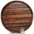 Photo 3 of  DAMAGED MAGIGO 24 Inches Extra Large Round Black Walnut Wood Ottoman Tray with Handles, Serve Tea, Coffee or Breakfast in Bed, Classic Circular Wooden Decorative Serving Tray