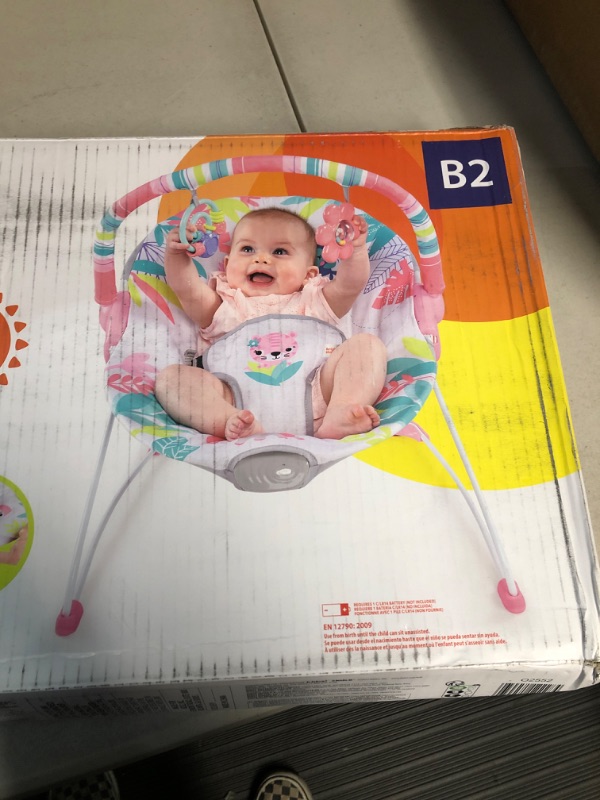 Photo 2 of Bright Starts Flamingo Vibes 3-Point Harness Harness Vibrating Baby Bouncer with -Toy bar