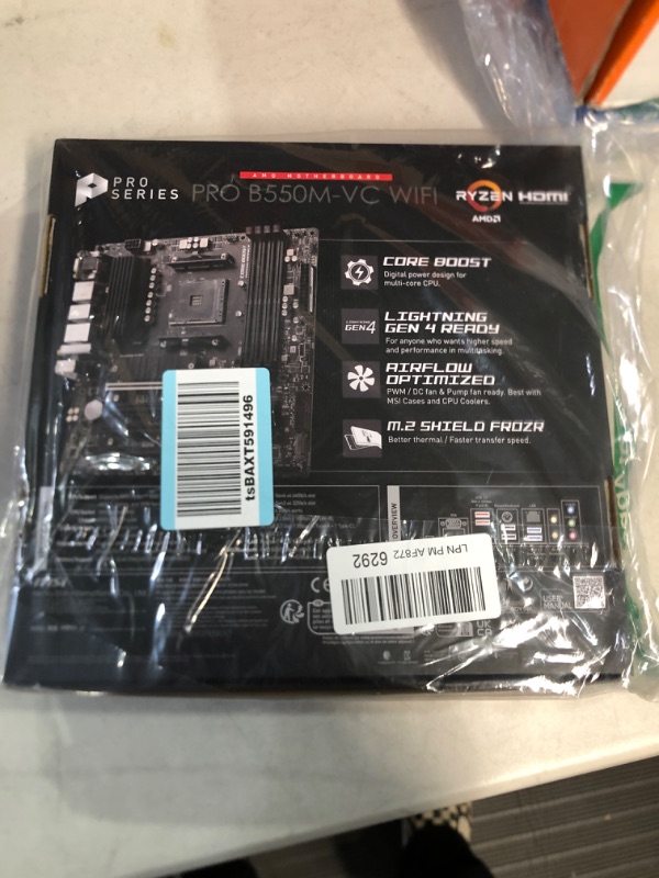 Photo 2 of MSI PRO B550M-VC WiFi ProSeries Motherboard (AMD AM4, DDR4, PCIe 4.0, SATA 6Gb/s, M.2, USB 3.2 Gen 2, HDMI/DP, Wi-Fi, mATX)