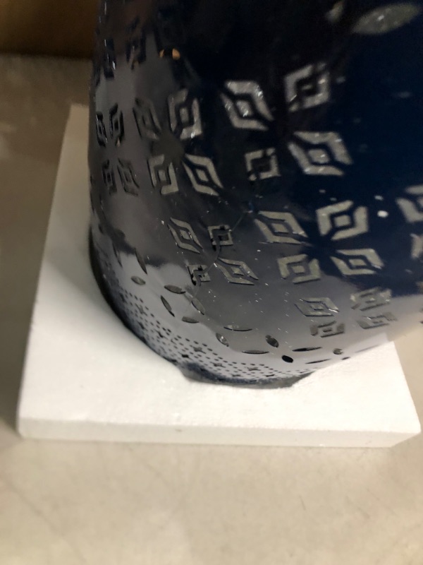 Photo 1 of Vipush Outdoor Side Tables,Patio End Table Anti-Rust Metal Round Drum Garden Stool Plant Stand Indoor Iron Accent Table for Patio Deck Porch Living Room,Navy Blue