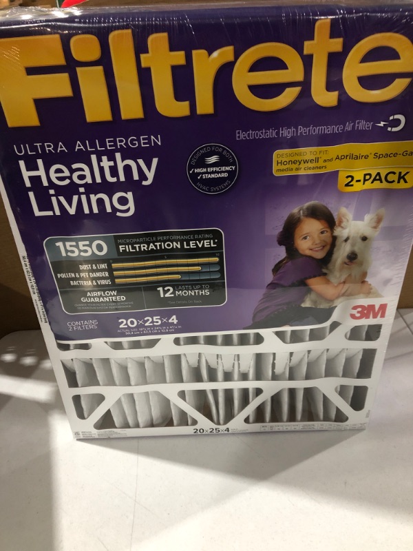 Photo 2 of AC Furnace Air Filter, MPR 1550 DP, Healthy Living Ultra Allergen Deep Pleat, 2-Pack