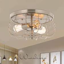 Photo 1 of 15 in. Industrial 3-Light Brushed Nickel Metal Cage Flush Mount