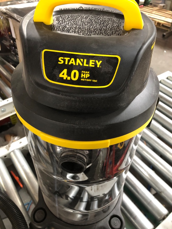 Photo 5 of **DENTED SEE PHOTO** Stanley Wet/Dry Vacuum, 5 Gallon, 4 Horsepower, Stainless Steel Tank - Silver+yellow+black - SL18130