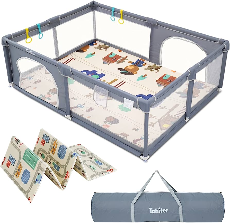 Photo 1 of Baby Playpen with Mat, Large Baby Play Yard for Toddler, BPA-Free, Non-Toxic, Safe No Gaps Playards for Babies, Indoor & Outdoor Extra Large Kids Activity Center 79"x59"x26.5" with 0.4" Playmat