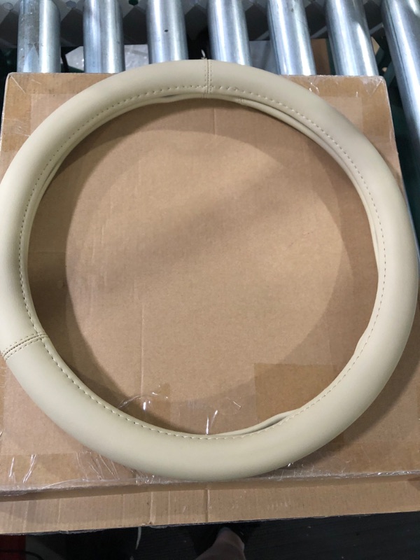 Photo 2 of Amazon Basics Microfiber Leather Car Steering Wheel Cover, Beige, Universal 15-Inch Beige