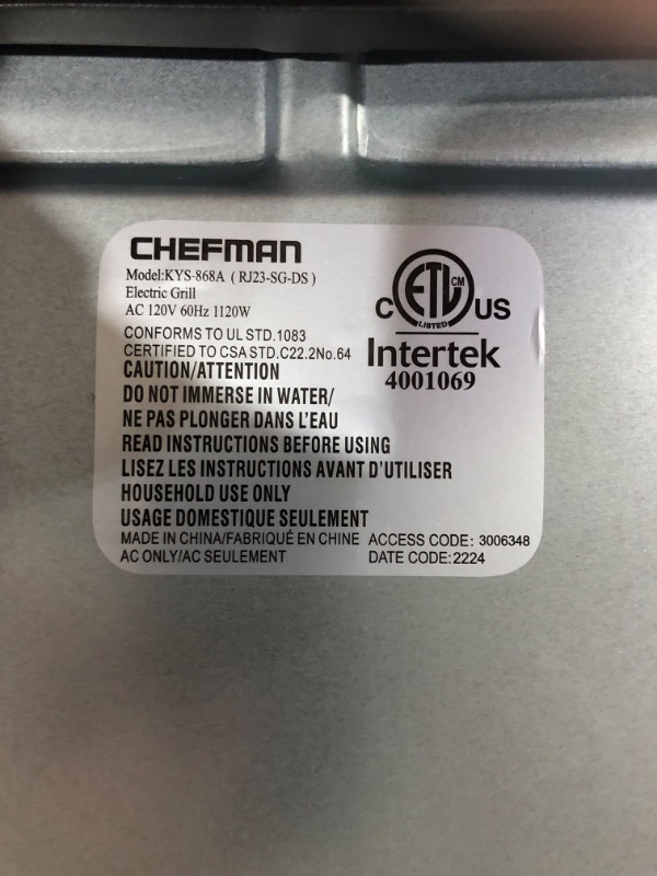 Photo 3 of **SEE NOTES**
Chefman Electric Smokeless Indoor Grill , Black