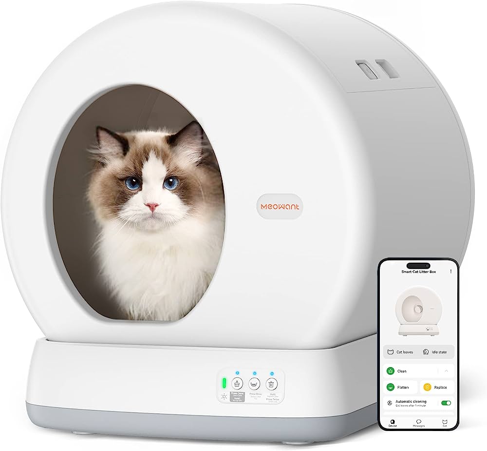 Photo 1 of MeoWant Self-Cleaning Cat Litter Box, Integrated Safety Protection Automatic Cat Litter Box for Multi Cats, Extra Large/Odor Isolation/APP Control Smart Cat Litter Box with Mat & Liner