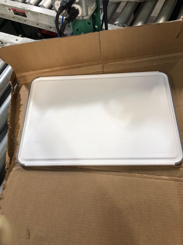 Photo 2 of KitchenAid Classic Plastic Cutting Board with Perimeter Trench and Non Slip Edges, Dishwasher Safe, 12 inch x 18 inch, White and Gray 12x18-Inch Cutting Board