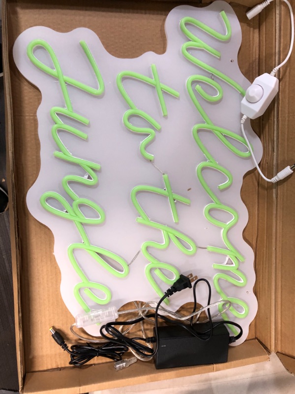 Photo 2 of "Welcome to the Jungle" Neon Sign Green Letter LED Neon Lights for Bedroom Wall Decor Words USB Powered Neon Signs.