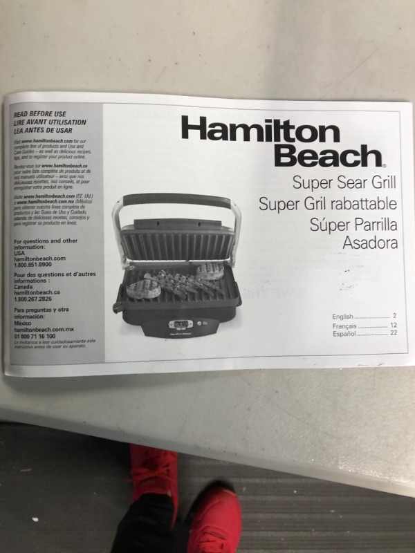 Photo 2 of **USED/SEE NOTES** Hamilton Beach Steak Lover's Electric Indoor Searing Grill, Stainless Steel Black 