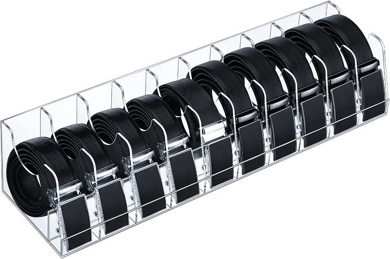 Photo 1 of 10 Compartments Belt Organizer for Closet Belt Storage Organizer for Drawer Acrylic Belt Box Tie Storage Holder Display Case for Watch Jewelry Bracelets Belt Storage Organizer Drawer Tie and Closet