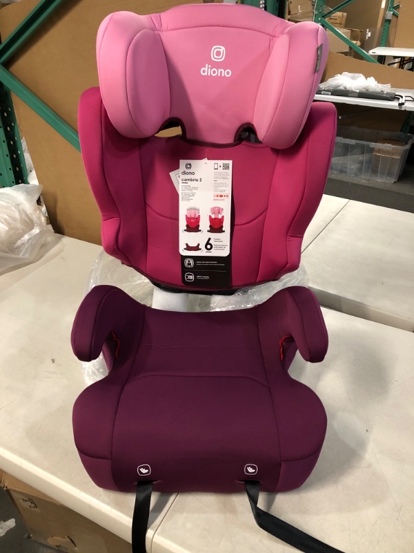 Photo 2 of Diono Cambria 2 XL 2022, Dual Latch Connectors, 2-in-1 Belt Positioning Booster Seat, High-Back to Backless Booster with Space and Room to Grow, 8 Years 1 Booster Seat, Pink NEW! Pink