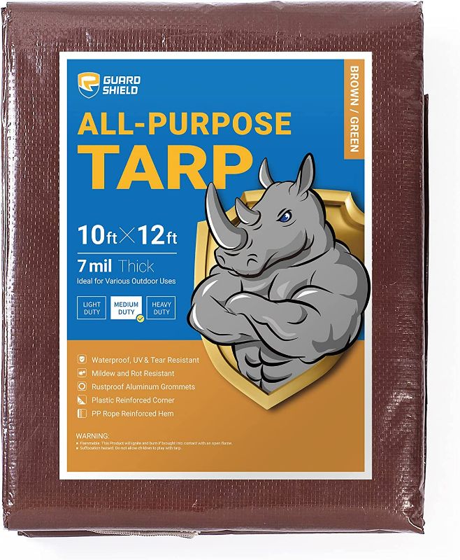 Photo 1 of **SMALL TEAR**
GUARD SHIELD Brown Tarp 10x12 Feet Medium Duty Outdoor Waterproof Multi Purpose Poly Tarps Cover 7mil