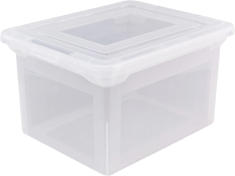 Photo 1 of (STOCK PHOTO FOR REFERENCE) IRIS USA 32 Quart WEATHERPRO Letter Size Portable File Box, Plastic Storage Container with Durable Lid and Seal and Secure Latching Buckles, Weathertight, Clear with Black Buckles,  32 Qt 