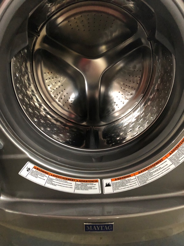 Photo 3 of **TESTED** DAMAGED TRAY Maytag 4.5-cu ft High Efficiency Stackable Steam Cycle Front-Load Washer (Metallic Slate)