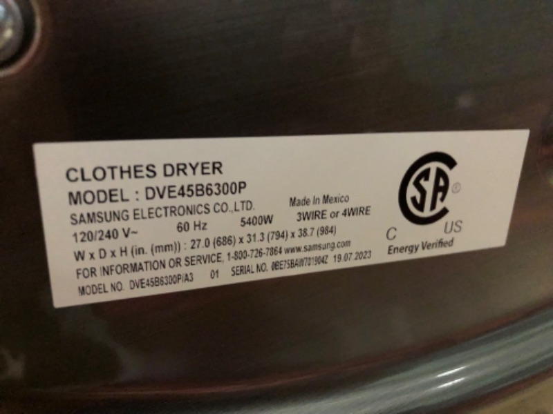 Photo 4 of **UNABLE TO TEST** LIKE NEW  SAMSUNG 7.5 cu. ft. Smart Electric Dryer with Steam Sanitize+ in Platinum