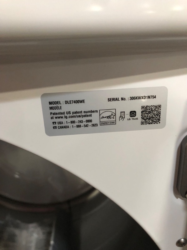 Photo 1 of **UNABLE TO TEST**  LG 7.3 cu. ft. Ultra Large Capacity Smart wi-fi Enabled Rear Control Electric Dryer with EasyLoad™ Door