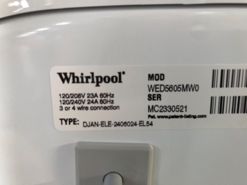 Photo 8 of **SEE NOTES** Whirlpool 27 Inch Electric Dryer with 7.4 cu. ft. Capacity [WED5605MW0]