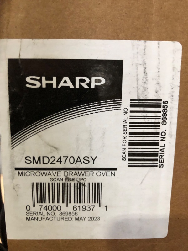 Photo 9 of ***MAJOR DAMAGE - SEE NOTES***
Sharp SMD2470AS Microwave Drawer Oven, 24-Inch 1.2 Cu. Feet, Stainless Steel, 23 7/8" x 15 7/8" x 23 1/64"