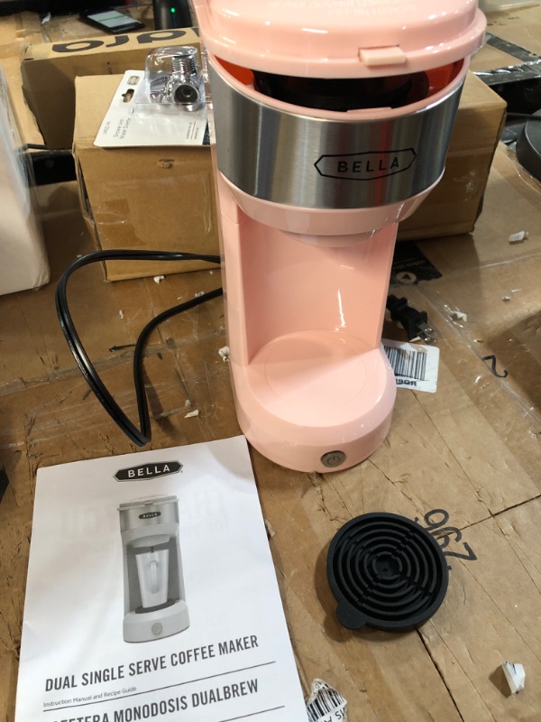 Photo 2 of *USED* BELLA Dual Brew Single Serve Coffee Maker, K-cup Compatible with Ground Coffee Basket & Adapter  14oz, Pink Standard Pink