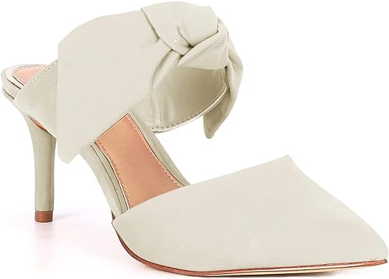 Photo 1 of PiePieBuy Womens Pointed Toe Bow Mules Mid Heel Slip On 11 White