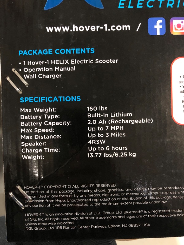 Photo 3 of ***PARTS ONLY*** Hover-1 Helix Electric Hoverboard | 7MPH Top Speed, 4 Mile Range, 6HR Full-Charge, Built-in Bluetooth Speaker