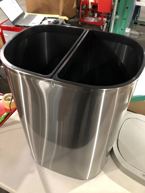 Photo 2 of Amazon Basics Automatic Hands-Free Stainless Steel Trash Can - 80-Liter, 2 Compartment Bins