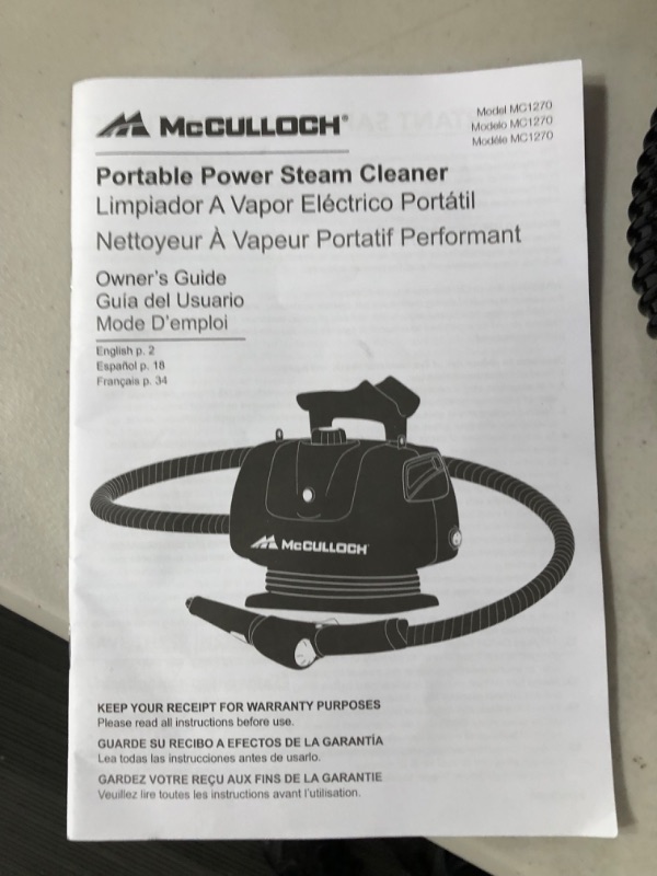 Photo 4 of *USED* McCulloch MC1270 Portable Power Cleaner with Floor Mop, Variable Steaming