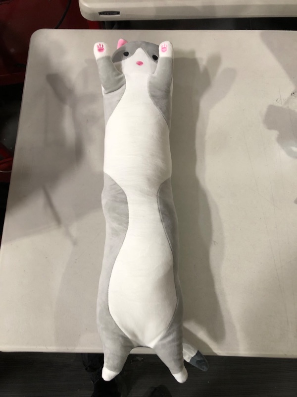 Photo 2 of **USED/LOOKS NEW** Cartoon Cat Soft Plush Long Throw Pillow Lifelike Animal Pillows Plush Toy (GREY)