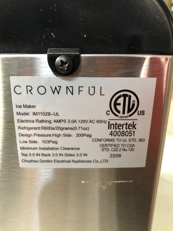 Photo 4 of **USED**CROWNFUL Nugget Ice Maker Countertop, Makes 26lbs Crunchy ice in 24H, 3lbs Basket at a time