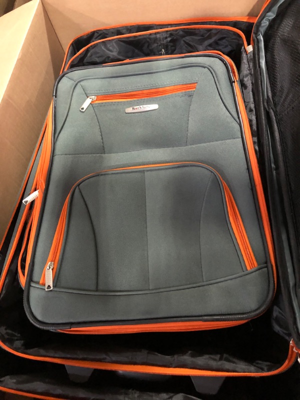 Photo 2 of *USED/DAMAGED* Rockland Journey Softside Upright Luggage Set, Charcoal/ORANGE, 4-Piece 