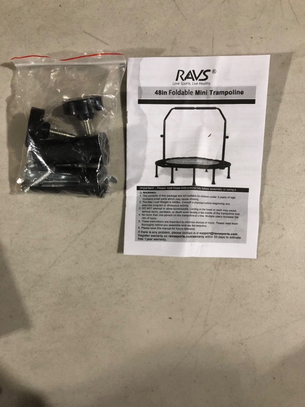 Photo 1 of **NEW** RAVS Mini Trampoline for Kids Adults 40"/48" Foldable with 5 Levels Height Adjustable Handle Resistance Bands