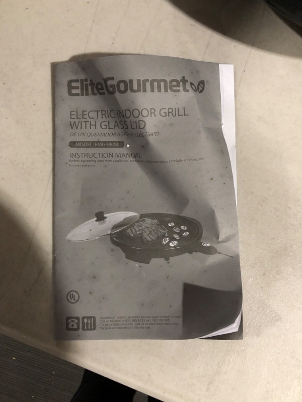 Photo 2 of **USED** Elite Gourmet EMG-980B Smokeless Electric Tabletop Grill Nonstick, 6-Serving, Dishwasher Safe Removable Grilling Plate, 14", Black