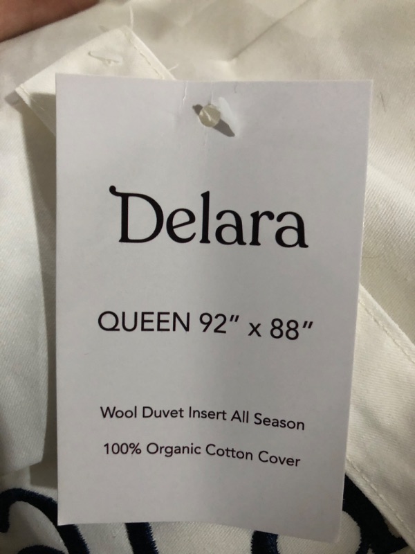 Photo 5 of **USED**Delara Organic Cotton Queen Duvet Insert – White Cotton Comforter – Wool-Filled, with 8 Tabs  (88"X92")