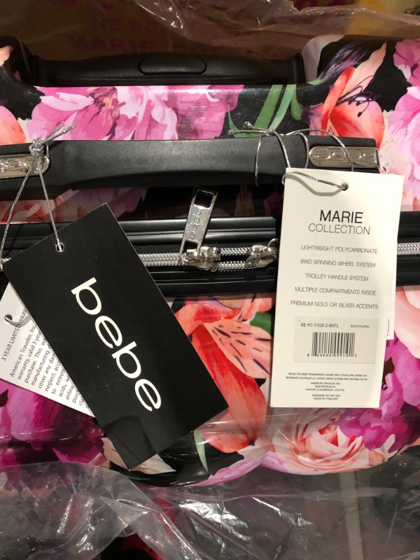 Photo 2 of **USED/SEE NOTES** bebe women's luggage marie 29" hardside check in spinner, black floral print, one size