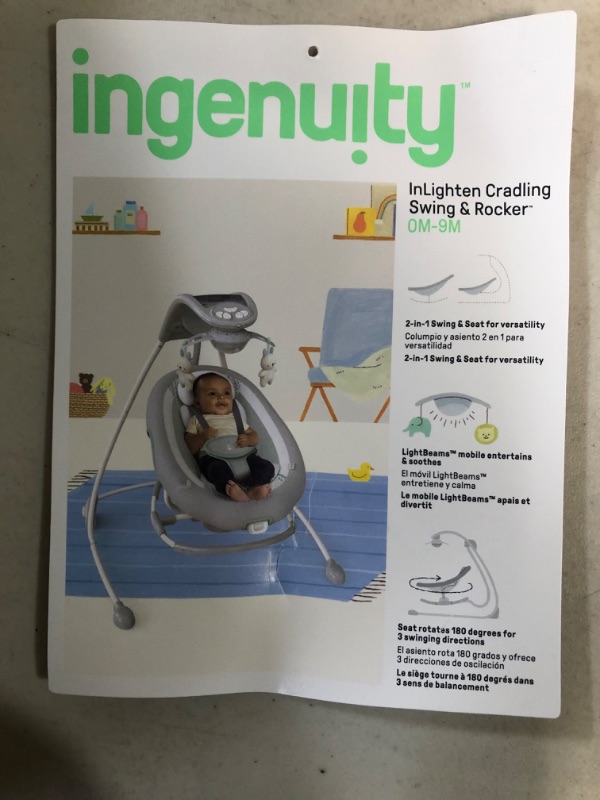 Photo 2 of **NEW** Ingenuity InLighten 2-in-1 Baby Swing & Rocker - Vibrations, Nature Sounds, Swivel Infant Seat, Light Up Motorized Mobile - Spruce Spruce Swing