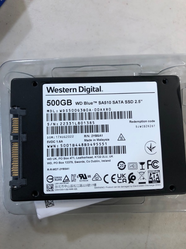 Photo 3 of Western Digital 500GB WD Blue SA510 SATA Internal Solid State Drive SSD - SATA III 6 Gb/s, 2.5"/7mm, Up to 560 MB/s - WDS500G3B0A 500GB Newest Generation SSD