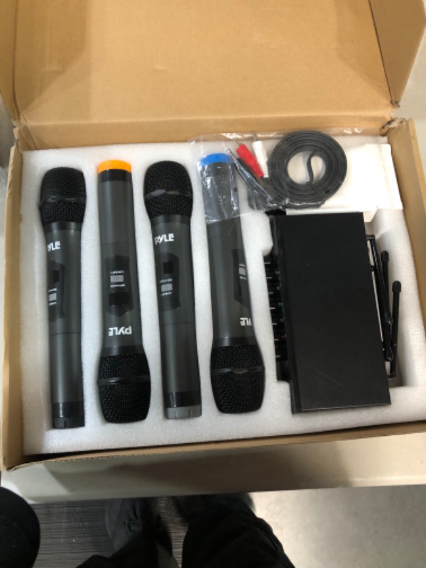 Photo 2 of Portable UHF Wireless Microphone System - Battery Operated Four Bluetooth Cordless Microphone Set Pyle PDWM4120