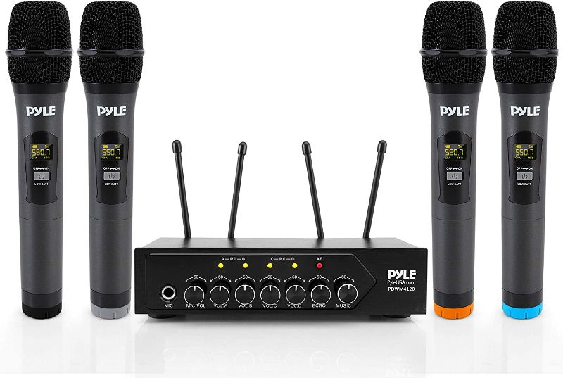 Photo 1 of Portable UHF Wireless Microphone System - Battery Operated Four Bluetooth Cordless Microphone Set Pyle PDWM4120