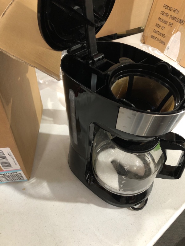 Photo 2 of 12-Cup Coffee Maker with Reusable Filter, Black and Stainless Steel