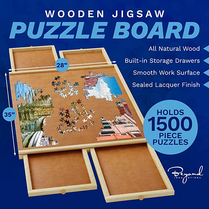 Photo 2 of 1500 Piece Wooden Jigsaw Puzzle Table - 4 Drawers, Rotating Puzzle Board | 35” X 28”